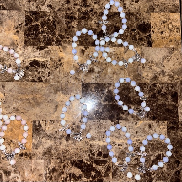 Handmade White/Pink/Purple Beaded Bracelet with Multiple Charms - Picture 10 of 11